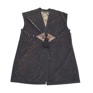 VTG Artisan‎ Applique Quilted Vest Womens Longline Tribal Batik P Hoke 2001